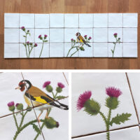 OUTLET ITEM - Tile tableau Goldfinch and thistles