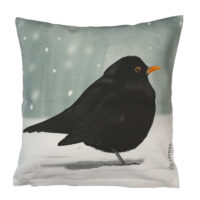 Handmade Cushion Cover Winter Blackbird