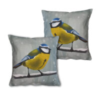 Handmade Cushion Cover Winter - Set 2 Blue tits