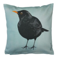 Handmade Cushion Cover - Blackbird on cloudy blue
